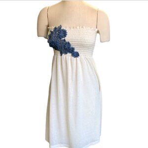 Maurices Strapless Dress Smocked Bodice Floral Applique Sz M 10H